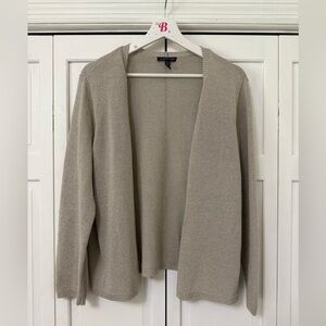 Eileen Fisher Tan Metallic Open Front Cardigan Recycled Cotton Large Career
